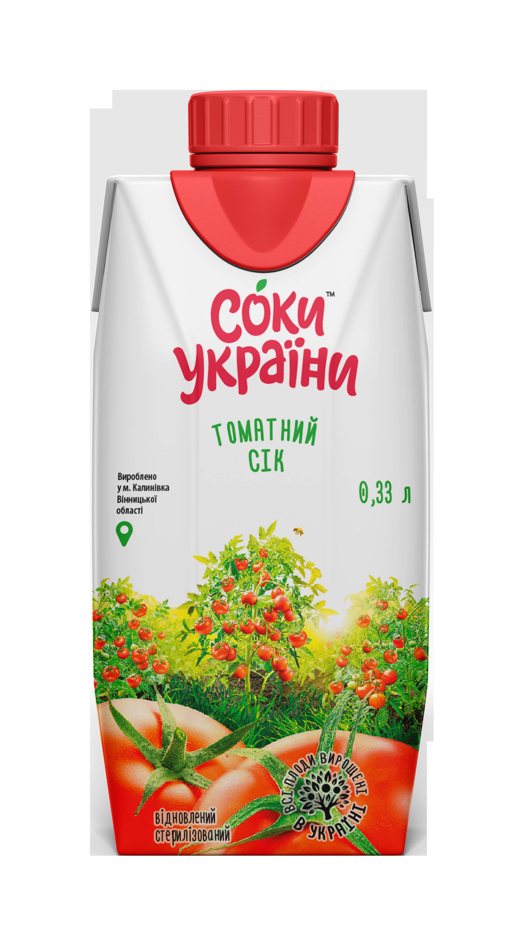 Сік томатний відновлений ТМ "Соки України" 0,33л